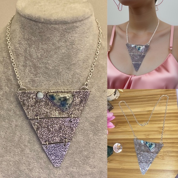 K2 Azurite & Larimar Gemstone Handmade BIB Statement Necklace - Picture 2 of 8